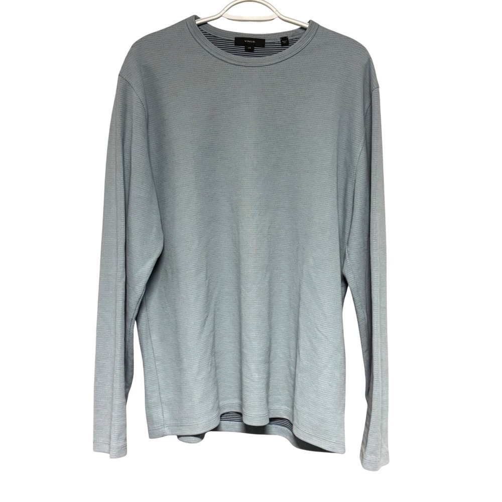 Vince Light Blue Textured Long Sleeve Crewneck Sweater Waffle Top Men Size Large